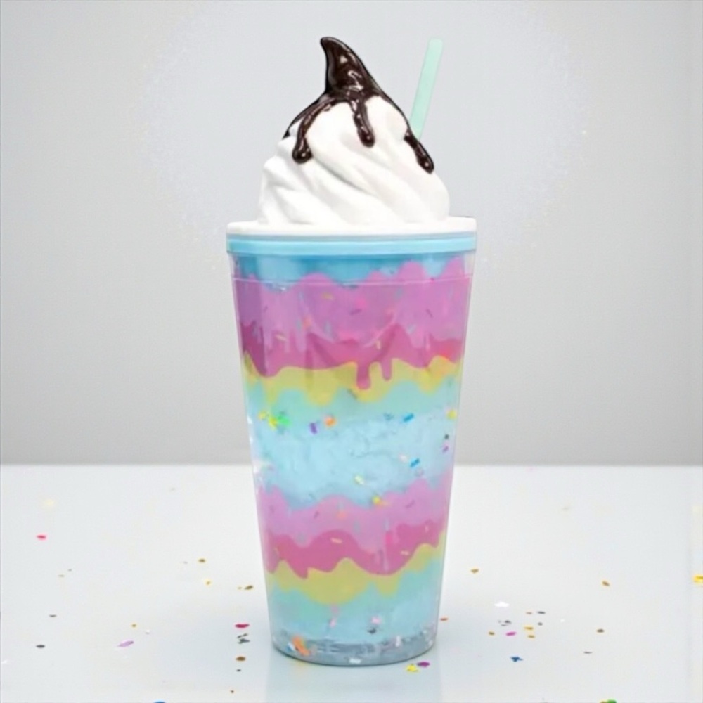 Ice Cream Sundae Cup Pastel Dessert Tumbler w/Whipped Cream + Straw NIB / NWT